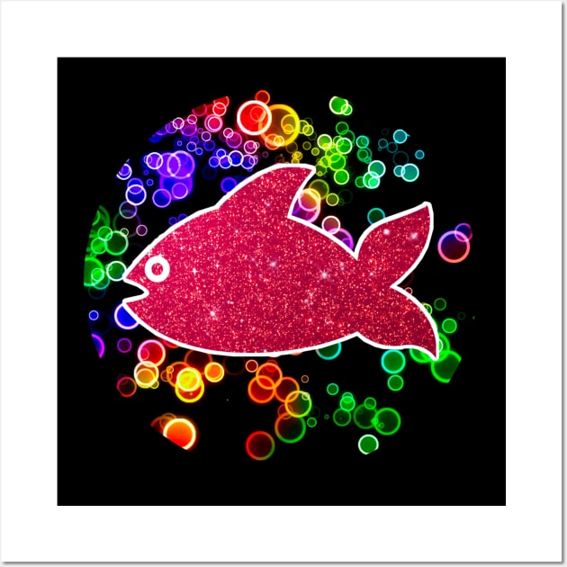 Red fish on the background of multi-colored bubbles Wall Art by LAV77